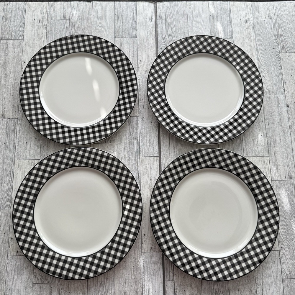 Lenox Gingham Black & White Dinner Plates, Set Of 4 Excellent Condition